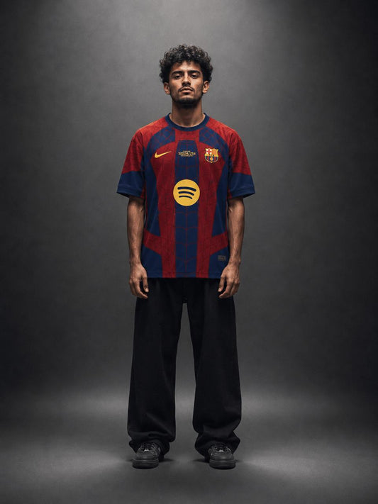 Barcelona Spider-Man Jersey - Red and Blue | BarcaXSpider | Oversize Embroidery | Kit Culture