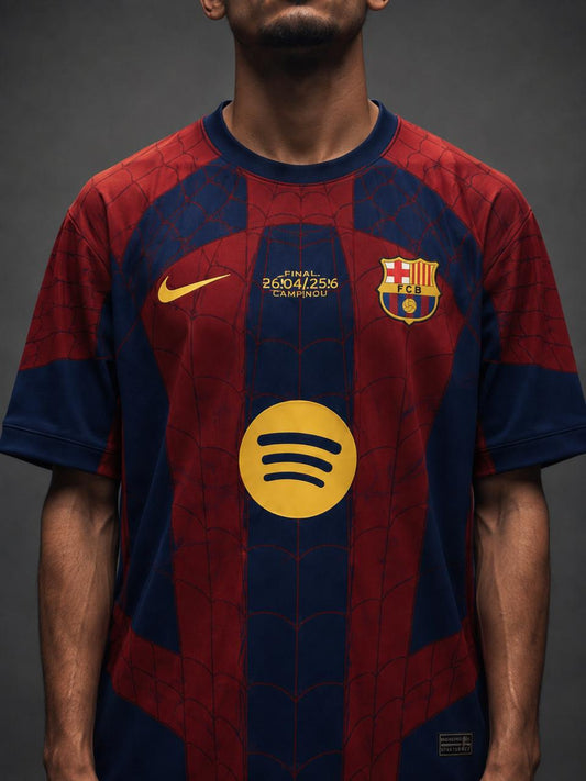 Barcelona Spider-Man Jersey - Red and Blue | BarcaXSpider | Oversize Embroidery | Kit Culture