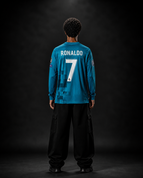Cristiano Ronaldo 2017/18 Real Madrid Away Jersey – Sublimation Full Sleeve Blue #7 | Kit Culture