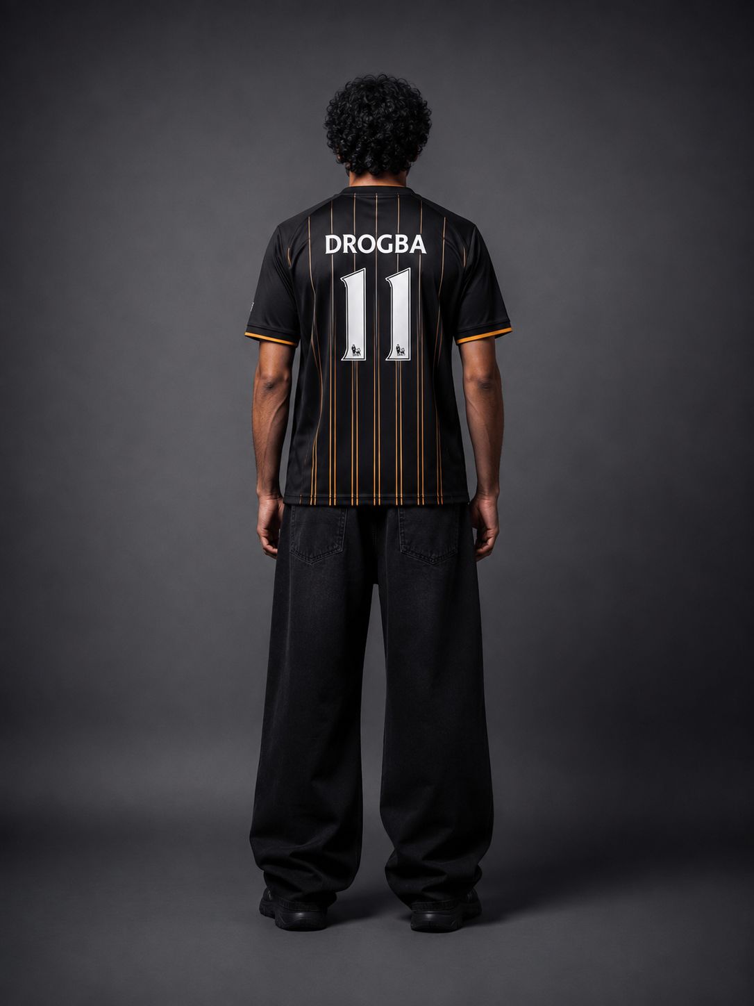 Chelsea Drogba #11 | Retro Football Jersey – Black & Gold | Sublimation | Kit Culture