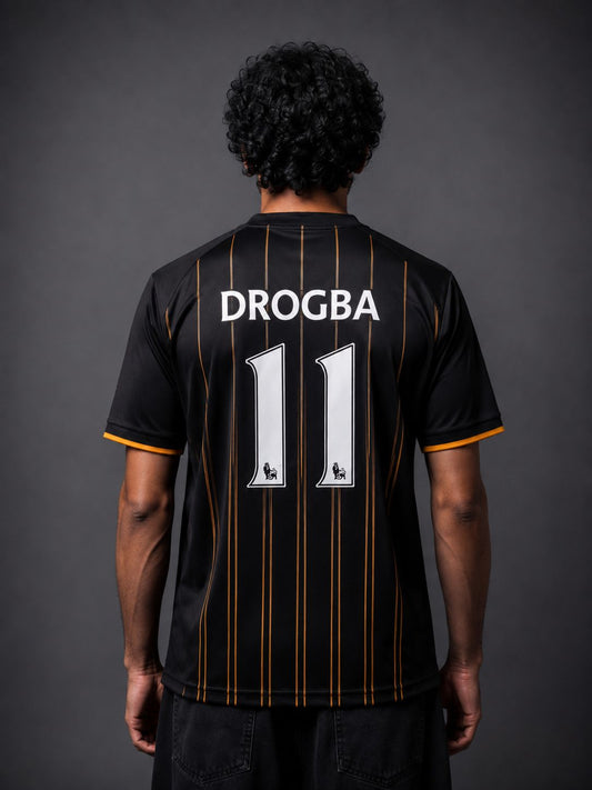 Chelsea Drogba #11 | Retro Football Jersey – Black & Gold | Sublimation | Kit Culture