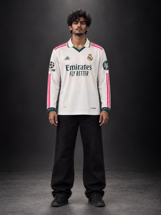 Real Madrid Mbappé #10 Long Sleeve Football Jersey – Home | Full Sleeve Sublimation | Collar | Kit Culture