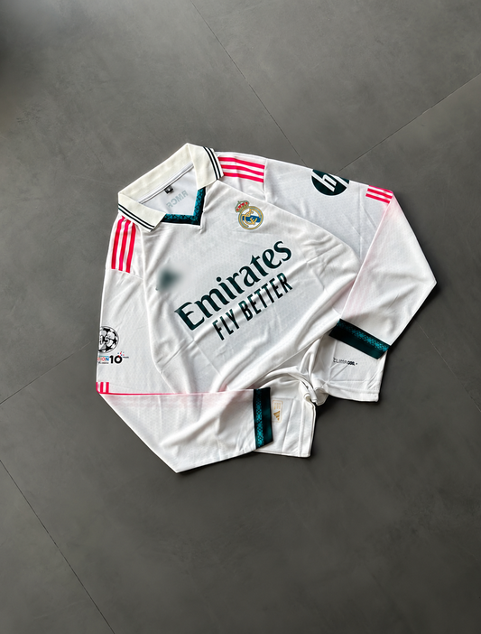 Real Madrid Mbappé #10 Long Sleeve Football Jersey – Home | Full Sleeve Sublimation | Collar | Kit Culture