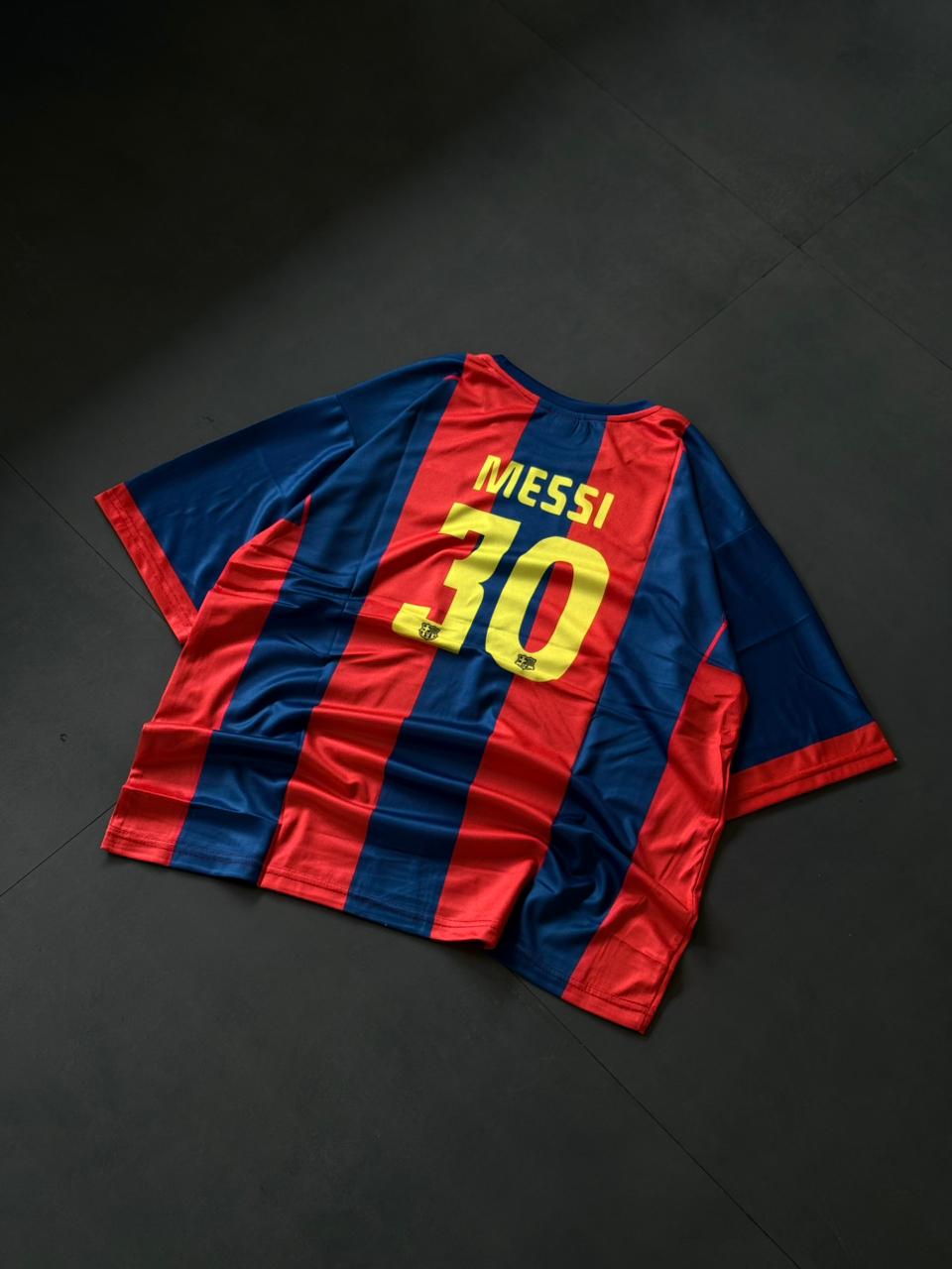 Lionel Messi Barcelona Home Jersey – Red Blue Stripes Football Shirt | Oversize | Embroidery| Kit Culture