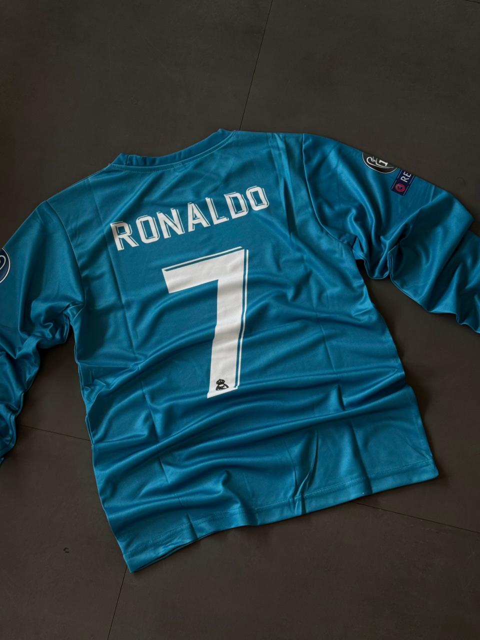 Cristiano Ronaldo 2017/18 Real Madrid Away Jersey – Sublimation Full Sleeve Blue #7 | Kit Culture