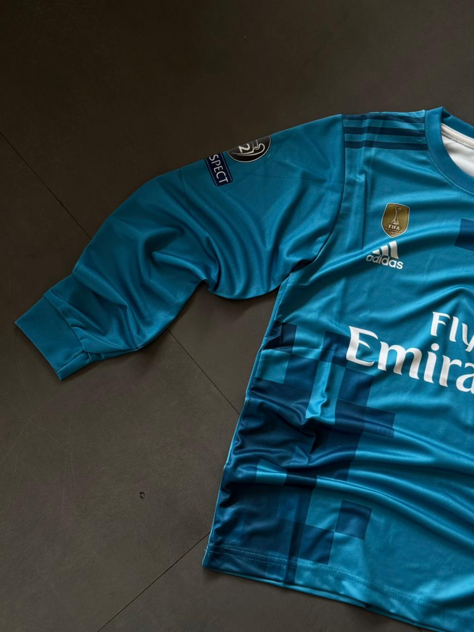 Cristiano Ronaldo 2017/18 Real Madrid Away Jersey – Sublimation Full Sleeve Blue #7 | Kit Culture
