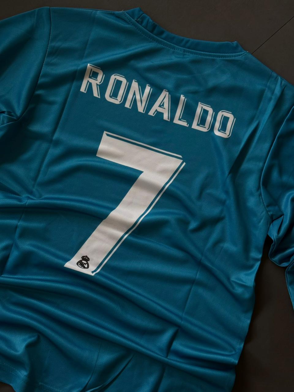 Cristiano Ronaldo 2017/18 Real Madrid Away Jersey – Sublimation Full Sleeve Blue #7 | Kit Culture