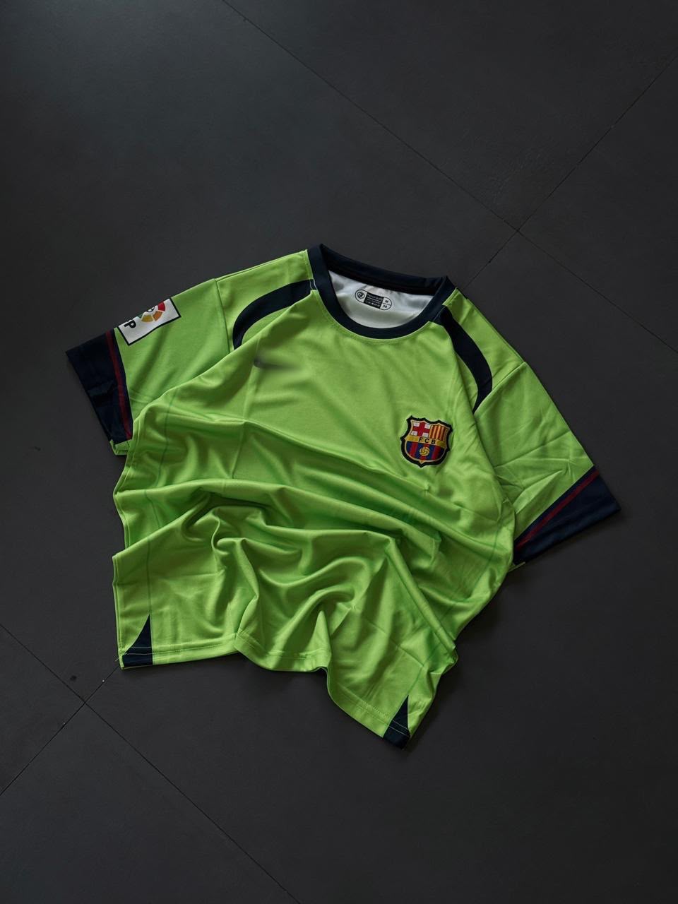 Barcelona Neon Green Away Jersey (Messi 30) – Embroidered Crest | Kit Culture