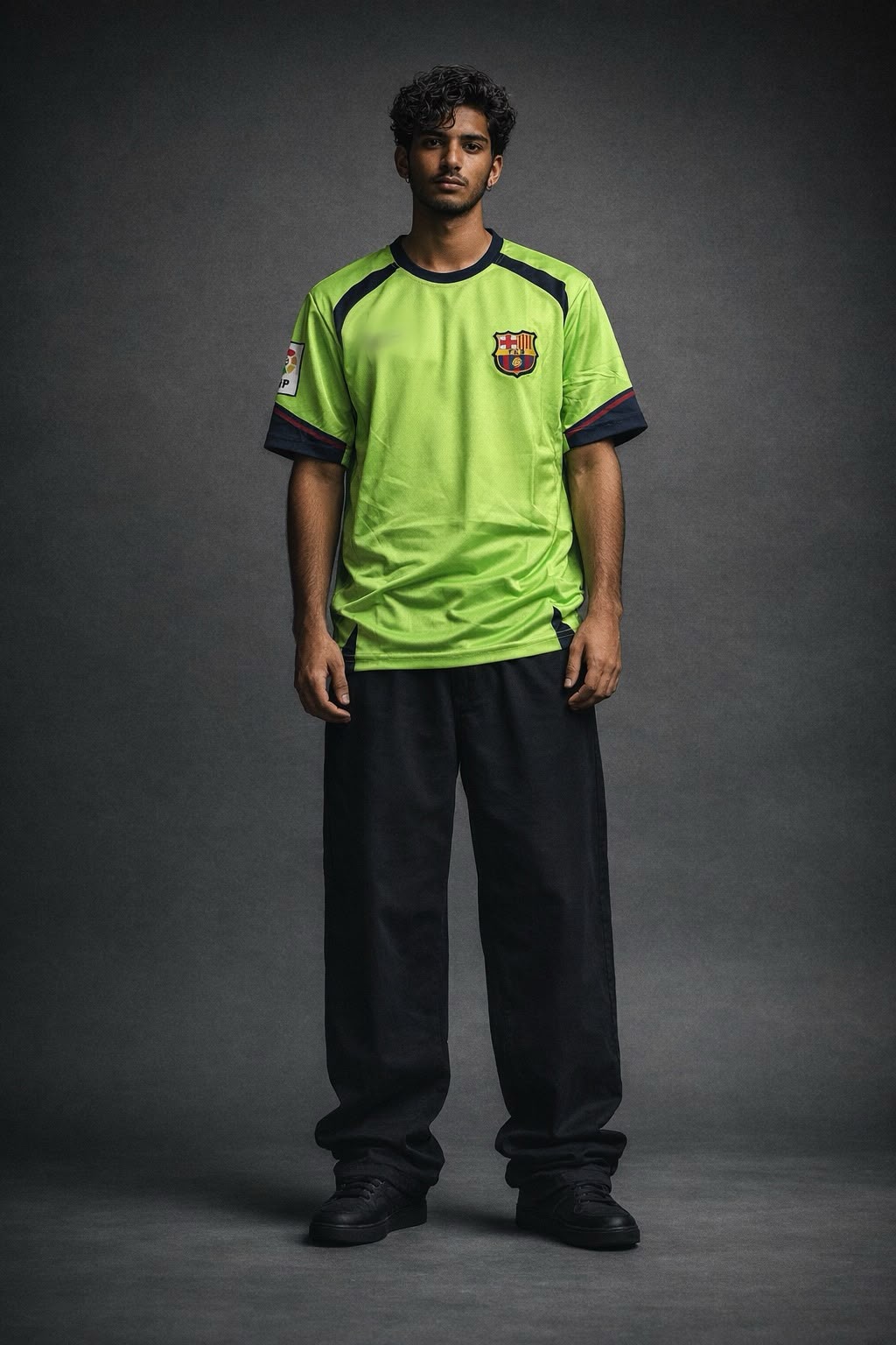 Barcelona Neon Green Away Jersey (Messi 30) – Embroidered Crest | Kit Culture