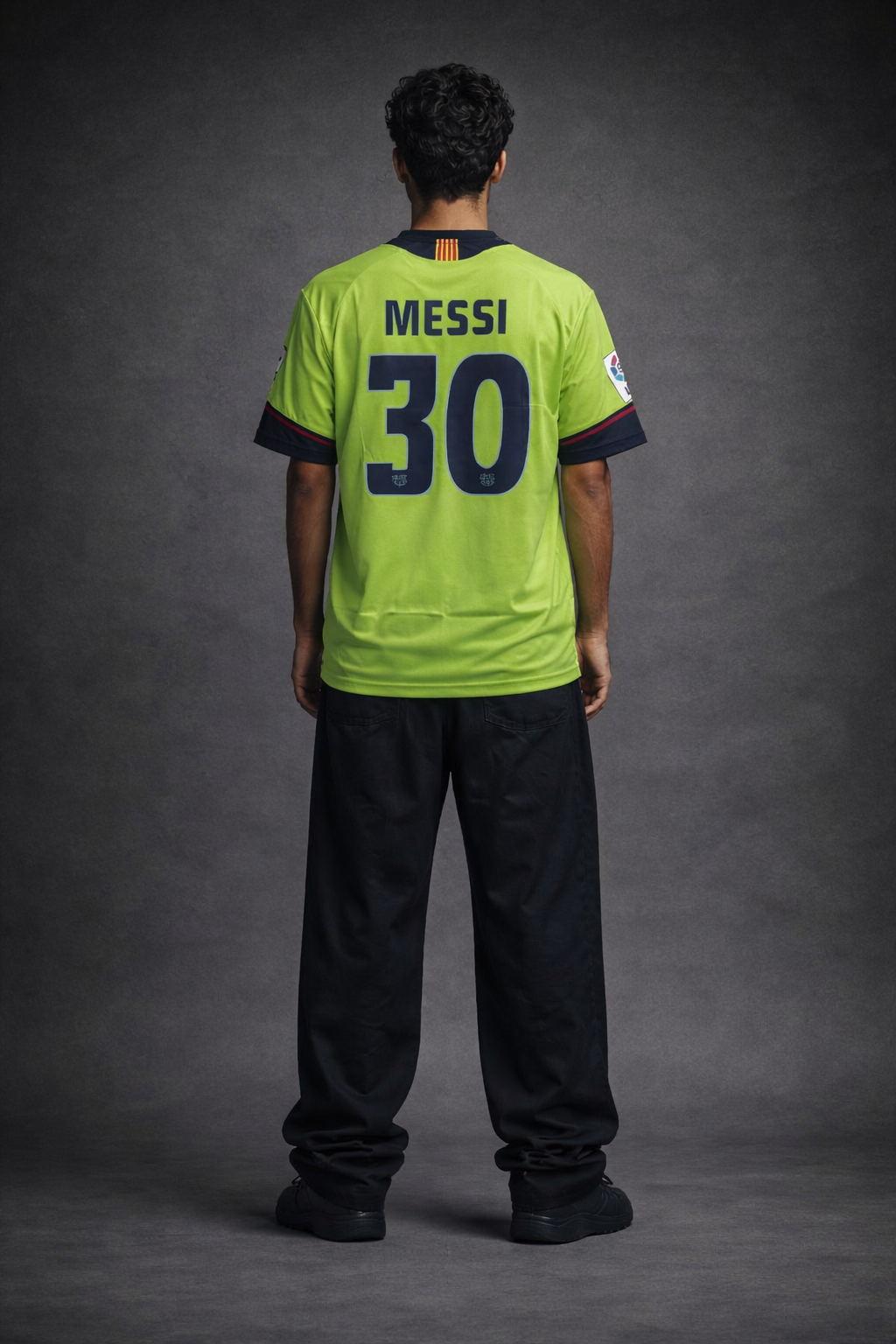 Barcelona Neon Green Away Jersey (Messi 30) – Embroidered Crest | Kit Culture