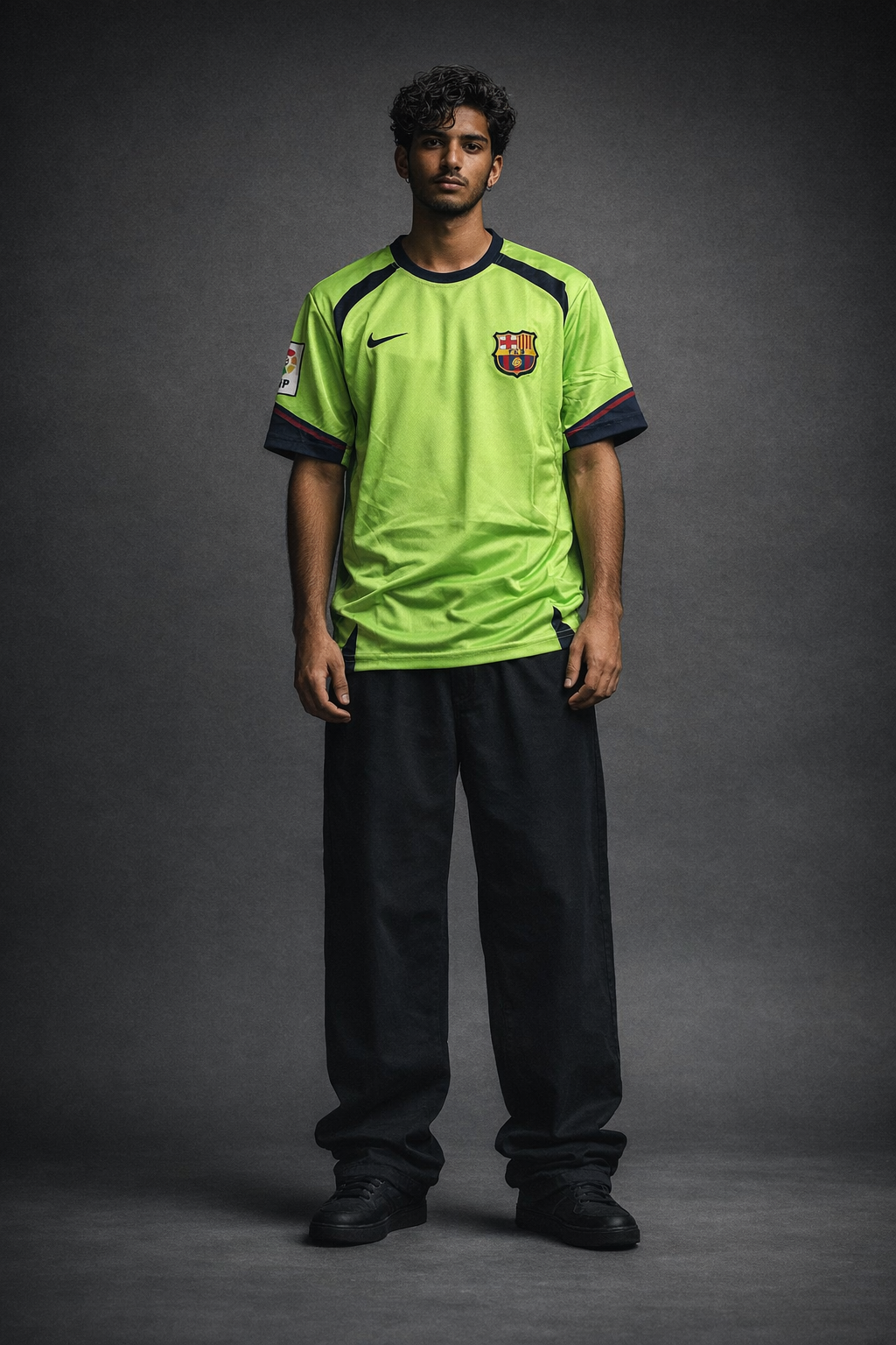 Barcelona Neon Green Away Jersey (Messi 30) – Embroidered Crest | Kit Culture